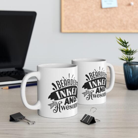 "Bearded Inked and Awesome" - Funny Double Sided Print - White Ceramic Mug 11oz - Image 5