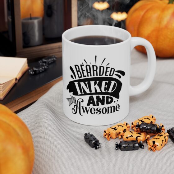 "Bearded Inked and Awesome" - Funny Double Sided Print - White Ceramic Mug 11oz - Image 7