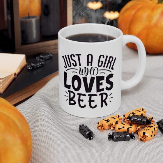 "Just a Girl who Loves Beer" - Funny Double Sided Print - White Ceramic Mug 11oz - Image 7