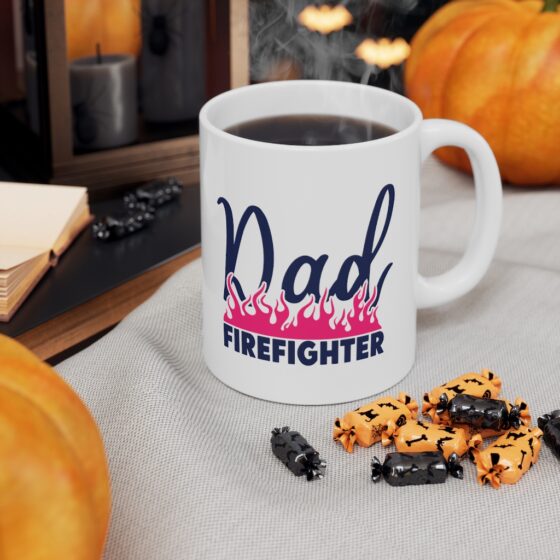 "Dad Firefighter" - Funny Double Sided Print - White Ceramic Mug 11oz - Image 7