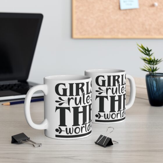 "Girls Rule the World" - Funny Double Sided Print - White Ceramic Mug 11oz - Image 5