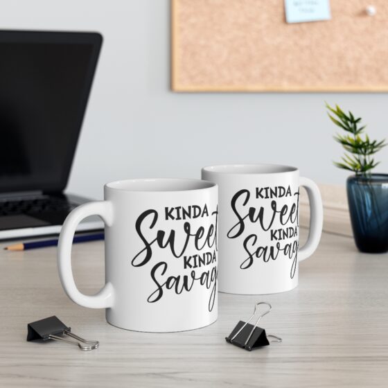 "Kinda Sweet Kinda Savage" - Funny Double Sided Print - White Ceramic Mug 11oz - Image 5