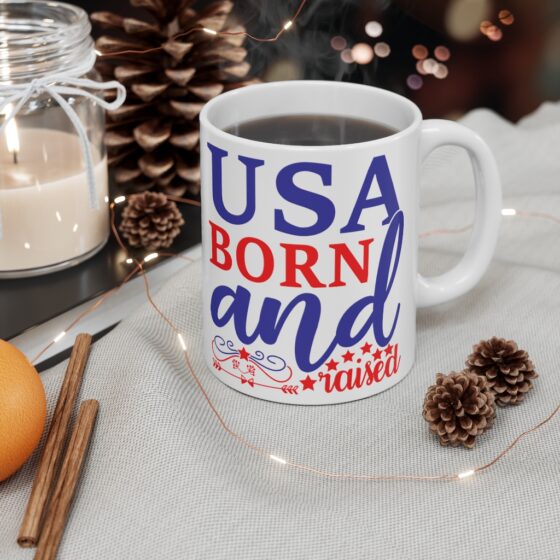 "USA Born and Raised" - Funny Double Sided Print - White Ceramic Mug 11oz - Image 4