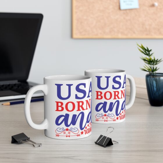 "USA Born and Raised" - Funny Double Sided Print - White Ceramic Mug 11oz - Image 5