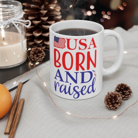 "USA Born and Raised" - Funny Double Sided Print - White Ceramic Mug 11oz - Image 4