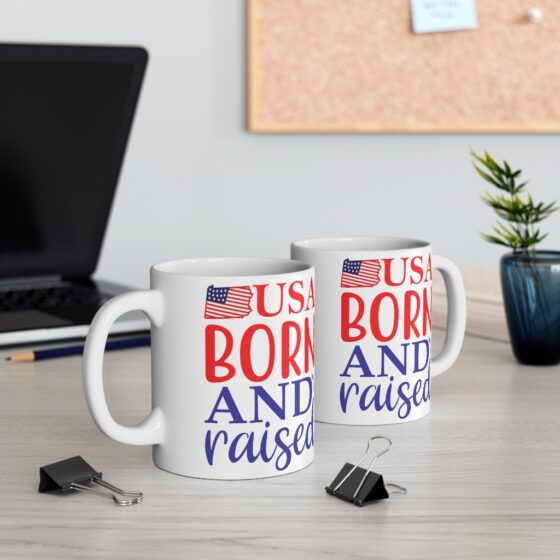 "USA Born and Raised" - Funny Double Sided Print - White Ceramic Mug 11oz - Image 5