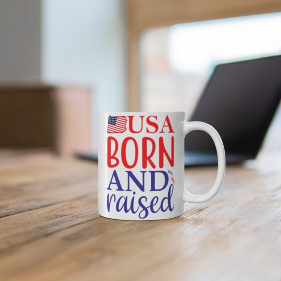 "USA Born and Raised" - Funny Double Sided Print - White Ceramic Mug 11oz - Image 6