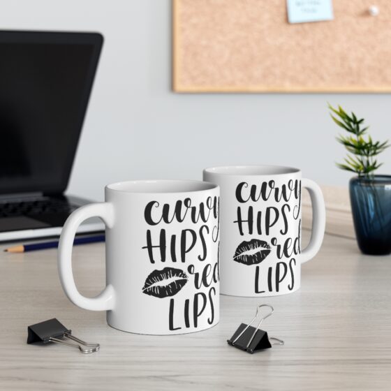 "Curvy Hips Red Lips" - Funny Double Sided Print - White Ceramic Mug 11oz - Image 5