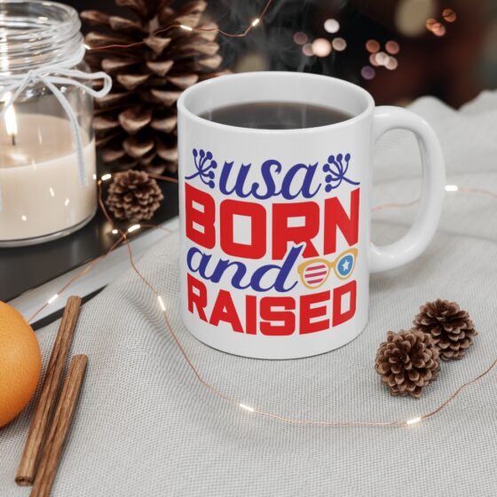 "USA Born and Raised" - Funny Double Sided Print - White Ceramic Mug 11oz - Image 4