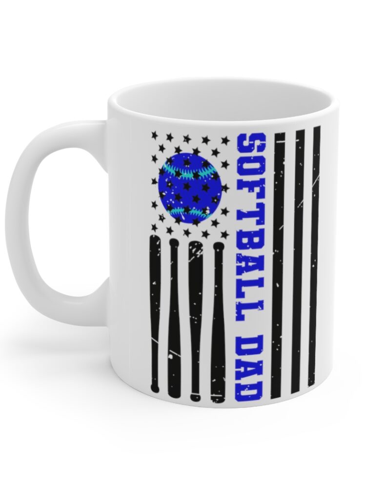 "Softball Dad" - Funny Double Sided Print - White Ceramic Mug 11oz