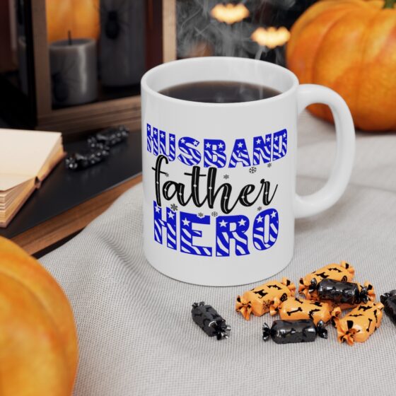 "Husband Father Hero" - Funny Double Sided Print - White Ceramic Mug 11oz - Image 7