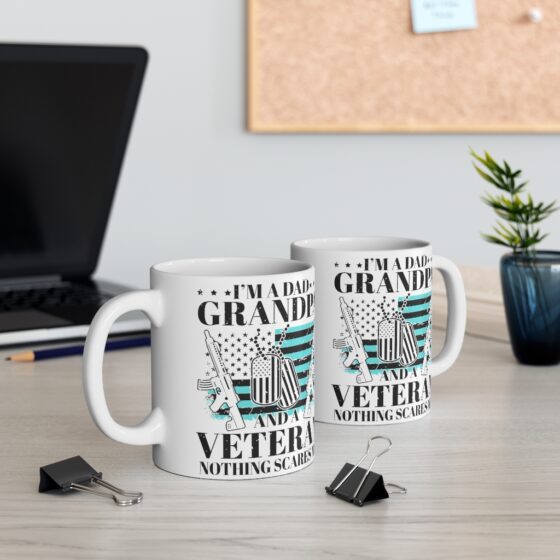 "I'm a Dad Grandpa and a Veteran Nothing Scares Me" - Funny Double Sided Print - White Ceramic Mug 11oz - Image 5