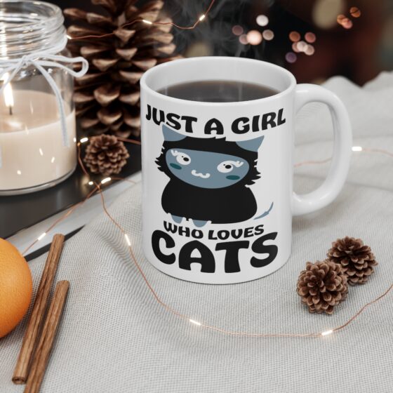 "Just a Girl who Loves Cats" - Funny Double Sided Print - White Ceramic Mug 11oz - Image 4