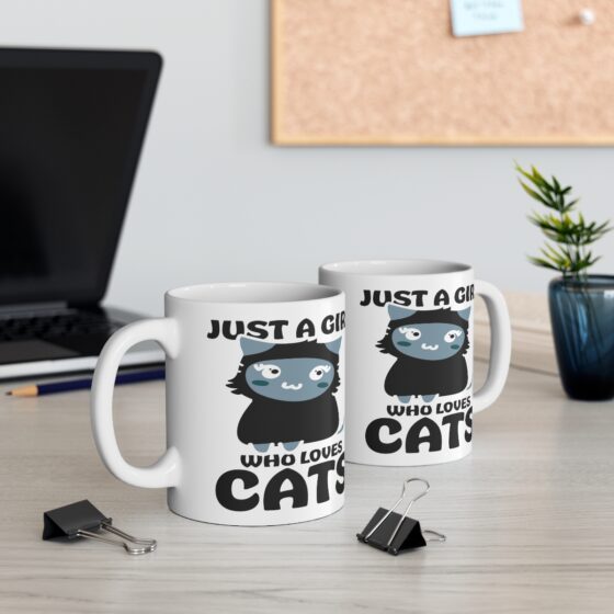 "Just a Girl who Loves Cats" - Funny Double Sided Print - White Ceramic Mug 11oz - Image 5