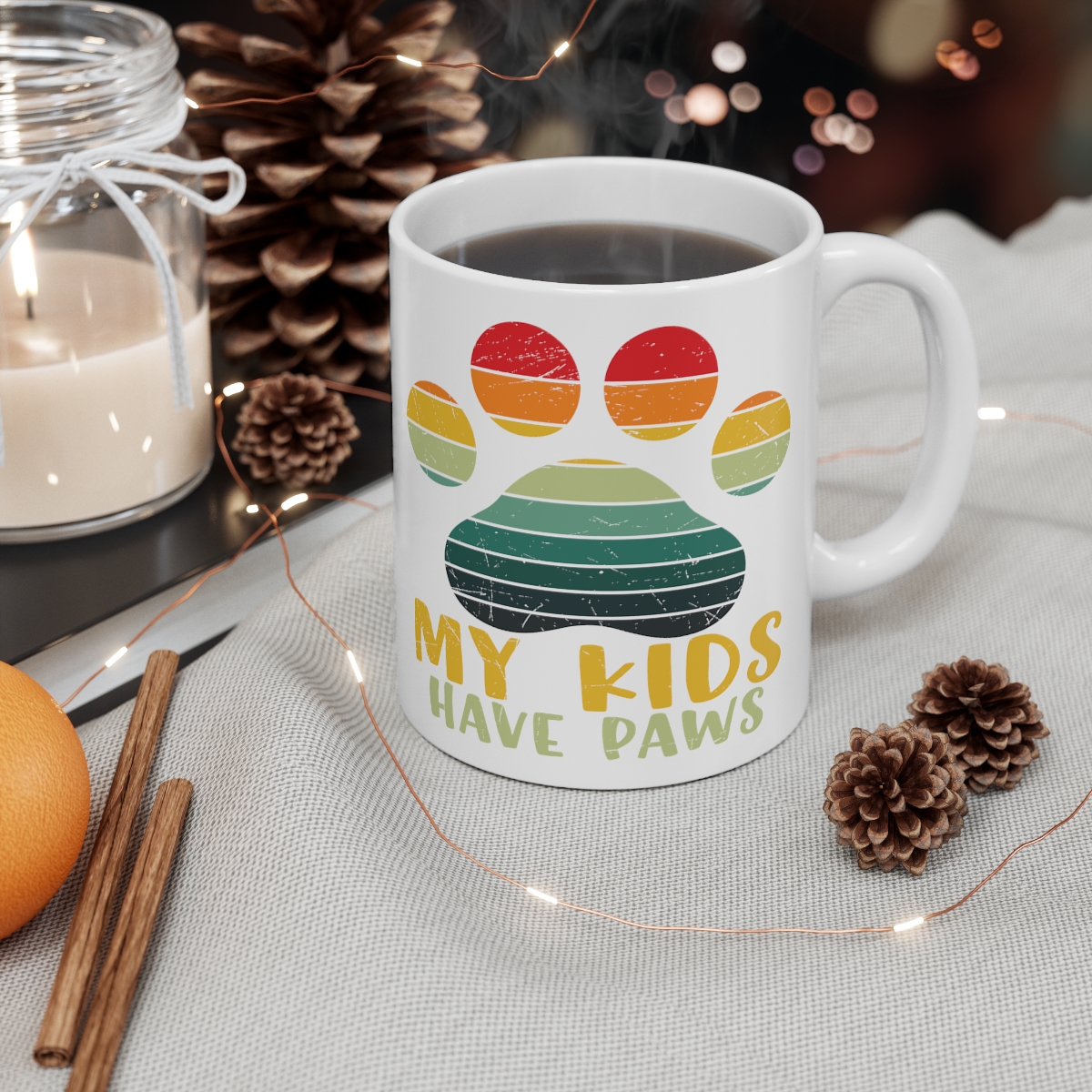 "My Kids Have Paws" - Funny Double Sided Print - White Ceramic Mug 11oz - Image 4