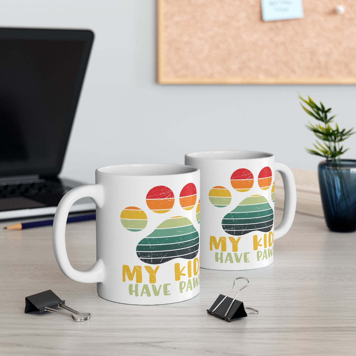 "My Kids Have Paws" - Funny Double Sided Print - White Ceramic Mug 11oz - Image 5