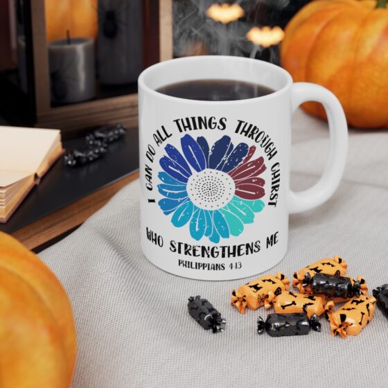 "I Can Do All Things Through Christ who Strengthens Me - Philippians 4:13 -" - Funny Double Sided Print - White Ceramic Mug 11oz - Image 6