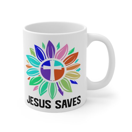 "Jesus Saves" - Funny Double Sided Print - White Ceramic Mug 11oz - Image 3