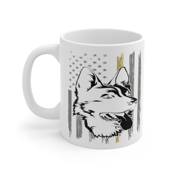 "Dog with a US Flag" - Funny Double Sided Print - White Ceramic Mug 11oz