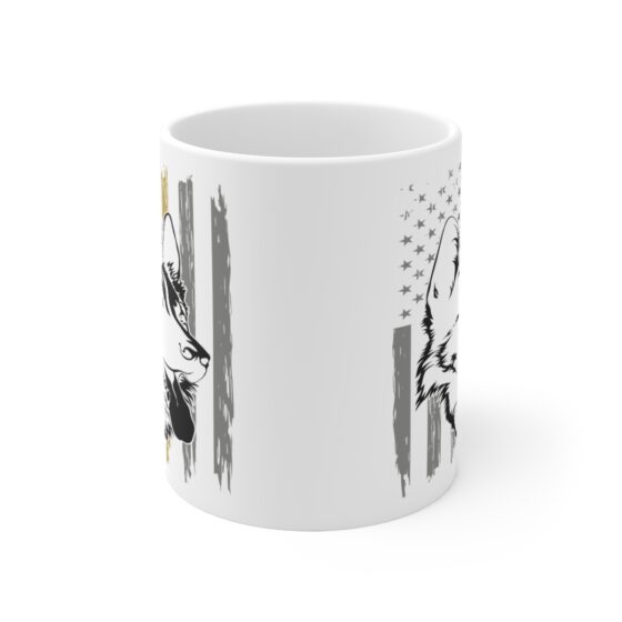 "Dog with a US Flag" - Funny Double Sided Print - White Ceramic Mug 11oz - Image 2