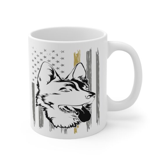 "Dog with a US Flag" - Funny Double Sided Print - White Ceramic Mug 11oz - Image 3