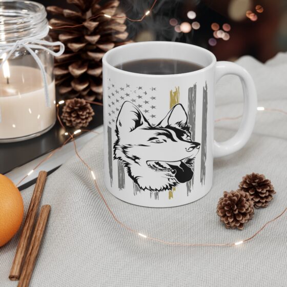 "Dog with a US Flag" - Funny Double Sided Print - White Ceramic Mug 11oz - Image 4