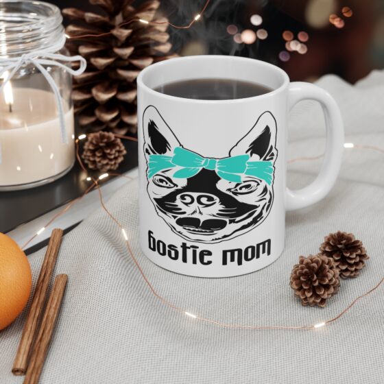 "Bostie Mom" - Funny Double Sided Print - White Ceramic Mug 11oz - Image 4