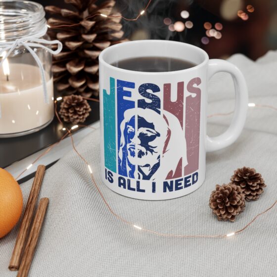 "Jesus is All I Need" - Funny Double Sided Print - White Ceramic Mug 11oz - Image 4