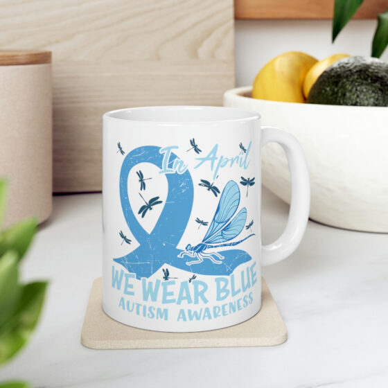 "In April We Wear Blue Autism Awareness" - Funny Double Sided Print - White Ceramic Mug 11oz - Image 7