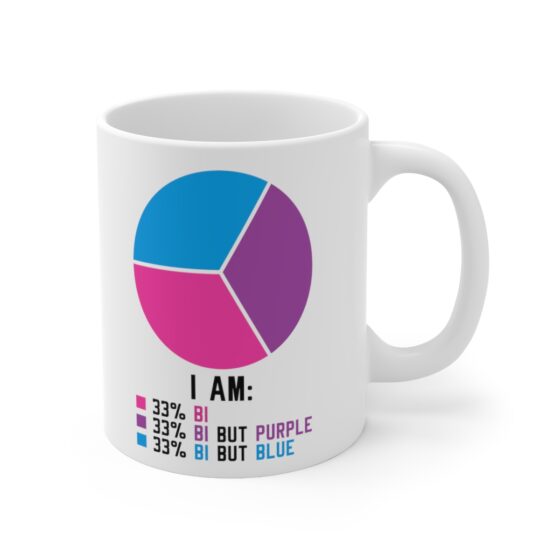 "I Am: 33% Bi 33% Bi But Purple 33% Bi But Blue" - Funny Double Sided Print - White Ceramic Mug 11oz - Image 3