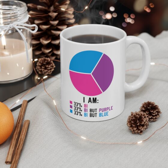 "I Am: 33% Bi 33% Bi But Purple 33% Bi But Blue" - Funny Double Sided Print - White Ceramic Mug 11oz - Image 4