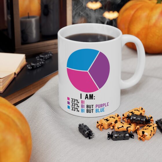 "I Am: 33% Bi 33% Bi But Purple 33% Bi But Blue" - Funny Double Sided Print - White Ceramic Mug 11oz - Image 6