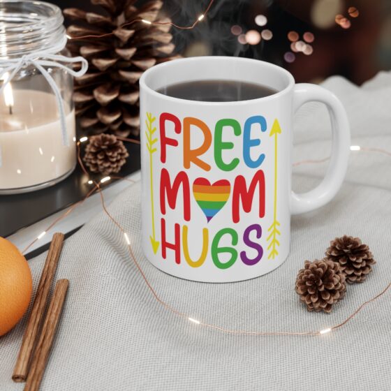 "Free Mom Hugs" - Funny Double Sided Print - White Ceramic Mug 11oz - Image 4