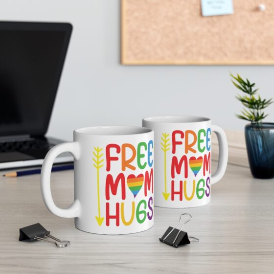 "Free Mom Hugs" - Funny Double Sided Print - White Ceramic Mug 11oz - Image 5