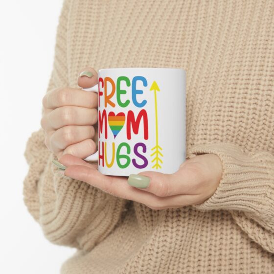 "Free Mom Hugs" - Funny Double Sided Print - White Ceramic Mug 11oz - Image 10