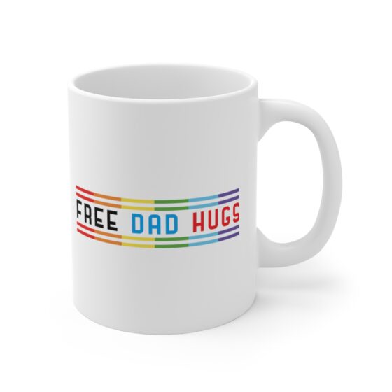 "Free Dad Hugs" - Funny Double Sided Print - White Ceramic Mug 11oz - Image 3