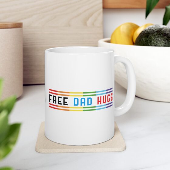 "Free Dad Hugs" - Funny Double Sided Print - White Ceramic Mug 11oz - Image 7