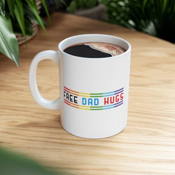 "Free Dad Hugs" - Funny Double Sided Print - White Ceramic Mug 11oz - Image 8