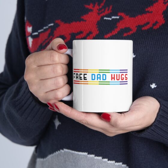 "Free Dad Hugs" - Funny Double Sided Print - White Ceramic Mug 11oz - Image 11