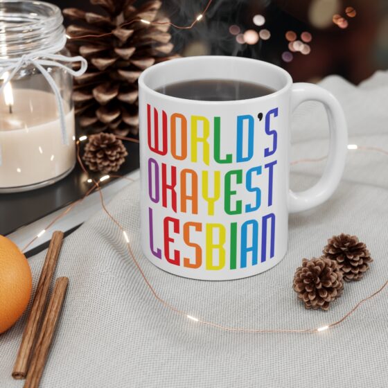 "World's Okayest Lesbian" - Funny Double Sided Print - White Ceramic Mug 11oz - Image 4