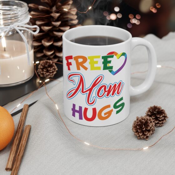 "Free Mom Hugs" - Funny Double Sided Print - White Ceramic Mug 11oz - Image 4