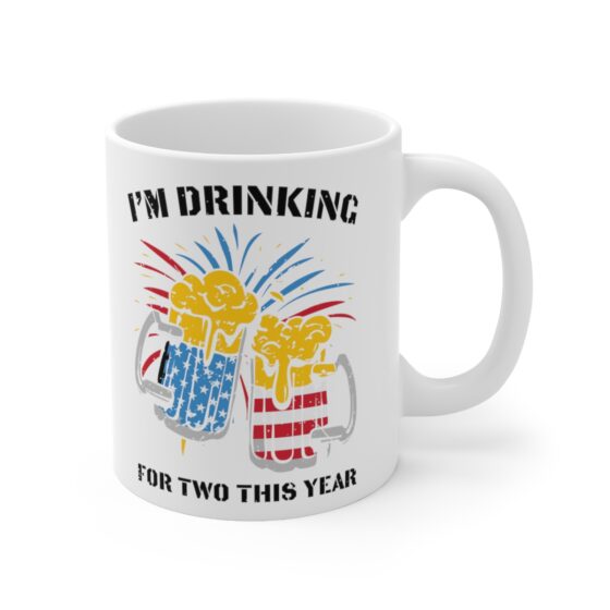 "I'm Drinking For Two This Year" - Funny Double Sided Print - White Ceramic Mug 11oz - Image 3