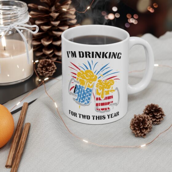 "I'm Drinking For Two This Year" - Funny Double Sided Print - White Ceramic Mug 11oz - Image 4