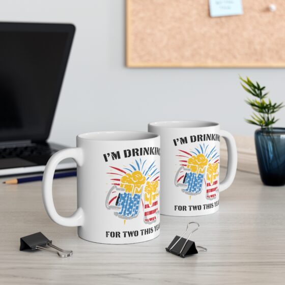 "I'm Drinking For Two This Year" - Funny Double Sided Print - White Ceramic Mug 11oz - Image 5