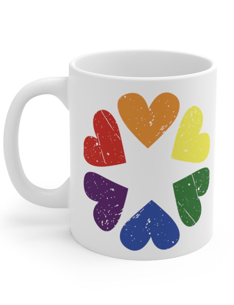 "Rainbow Hearts" - Funny Double Sided Print - White Ceramic Mug 11oz