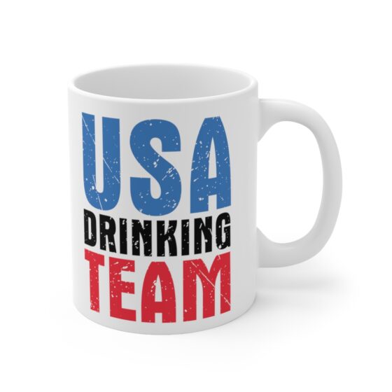 "USA Drinking Team" - Funny Double Sided Print - White Ceramic Mug 11oz - Image 3