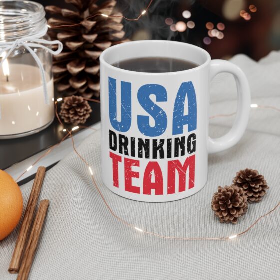 "USA Drinking Team" - Funny Double Sided Print - White Ceramic Mug 11oz - Image 4