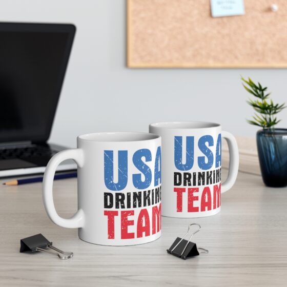 "USA Drinking Team" - Funny Double Sided Print - White Ceramic Mug 11oz - Image 5