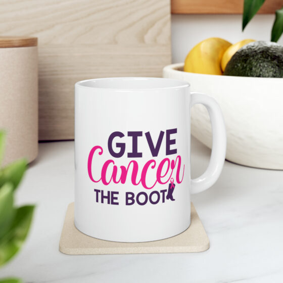 "Give Cancer The Boot" - Funny Double Sided Print - White Ceramic Mug 11oz - Image 8