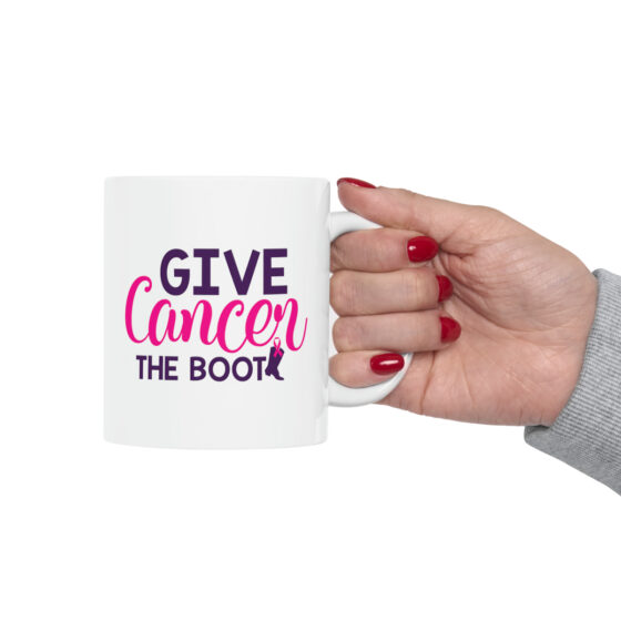 "Give Cancer The Boot" - Funny Double Sided Print - White Ceramic Mug 11oz - Image 13